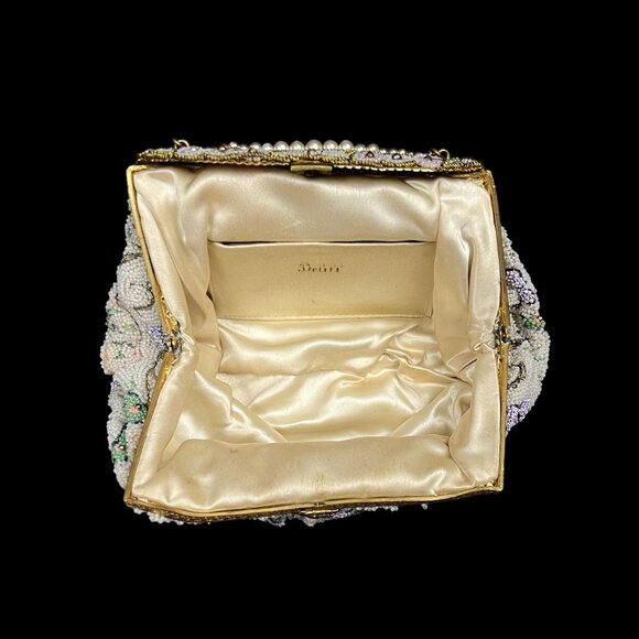 Vintage est. 1940s–50s Delill Beaded Evening Bag Floral Seed Bead Purse - Picture 5 of 6